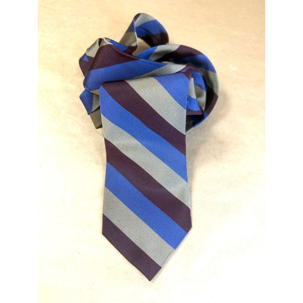 Brooks Brothers Striped Silk Tie Made In Italy Blue Burgundy Tan Mens Necktie